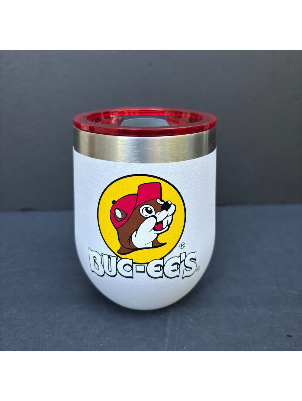 Buc-ee's Wine Travel Tumbler White with Red Lid 10oz Yukon Outfitters